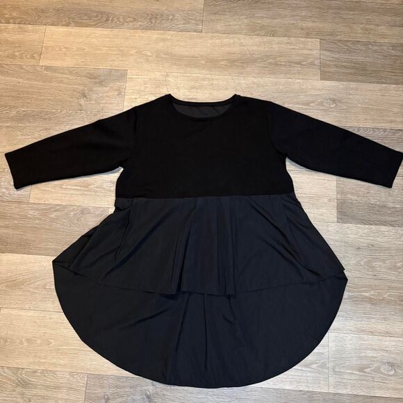 Source Unknown Tops - Black High Low Ruffle Peplum Blouse 3/4 Sleeve Crewneck Tunic Top Boho